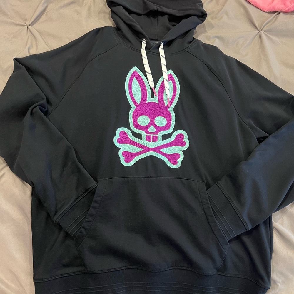Psycho Bunny Black and Pink Skull Bunny Sweatshirt